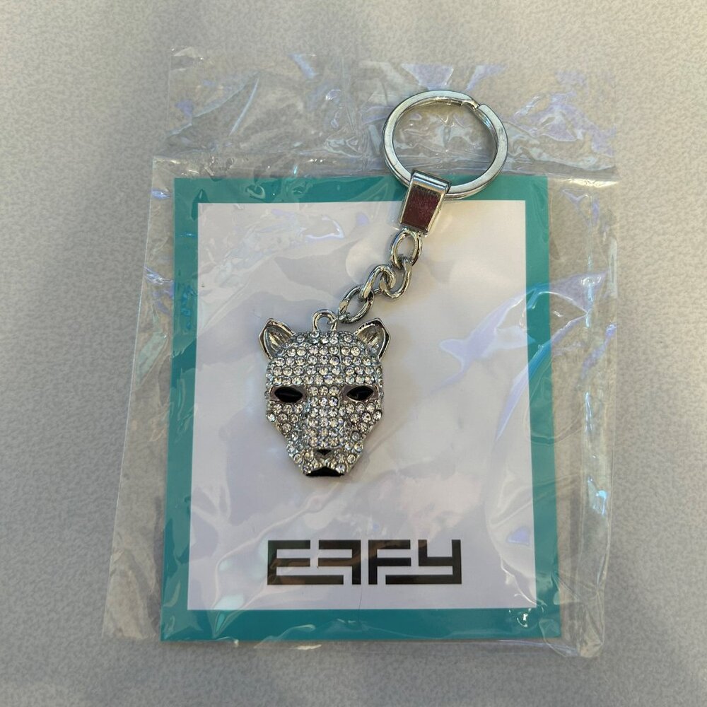 EFFY Jewelry Lion Head Cougar Bling Rhinestone Keychain NWT